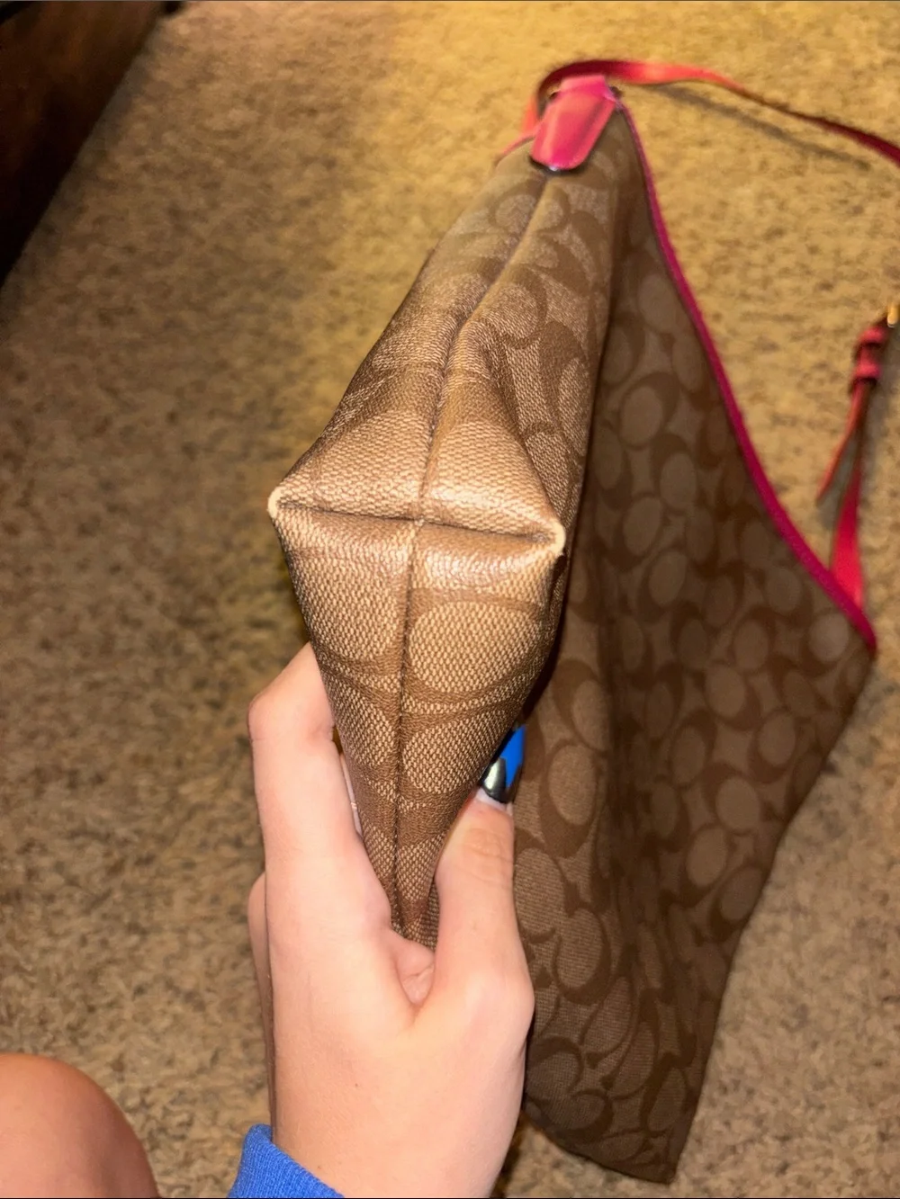 Coach Brown Signature Crossbody with Pink Trim